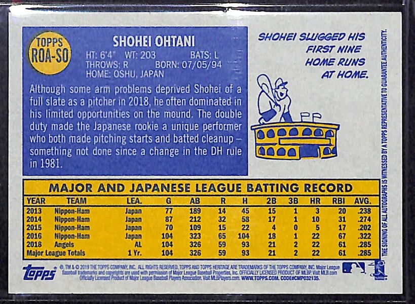 2019 Topps Heritage All Star Rookie Shohei Ohtani Autographed Baseball Card
