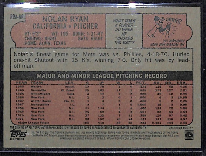 2021 Topps Heritage Nolan Ryan Red On Card Autograph #d 18/72