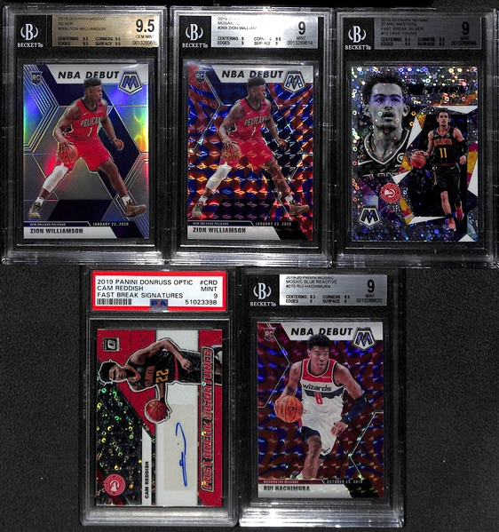 Lot of (5) 2019-20 Graded Basketball Cards w. Zion Williamson, Trae Young, and More