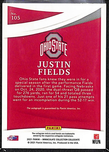 2021 Immaculate Collection Collegiate Justin Fields Autograph #d /49