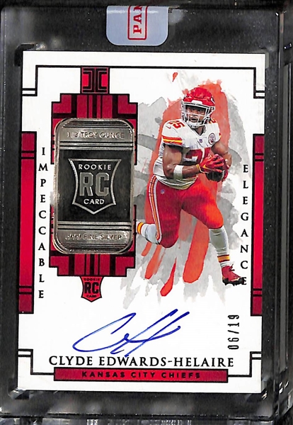 Lot of (5) 2020 Impeccable Elegance 1/2 Silver Troy Ounce and Autographed Rookie Football Cards All #d /19 