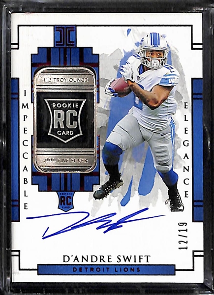 Lot of (5) 2020 Impeccable Elegance 1/2 Silver Troy Ounce and Autographed Rookie Football Cards All #d /19 
