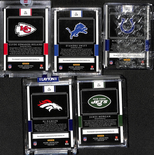Lot of (5) 2020 Impeccable Elegance 1/2 Silver Troy Ounce and Autographed Rookie Football Cards All #d /19 