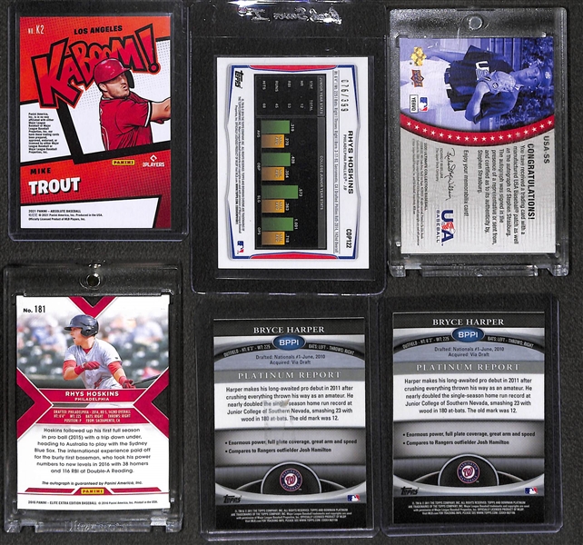 Lot of (6) Baseball Inserts and Autographs Feat. Mike Trout Kaboom! and More