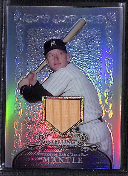 Lot of (3) Modern Baseball Inserts Featuring Mickey Mantle and Hank Aaron Game Used Bat Cards