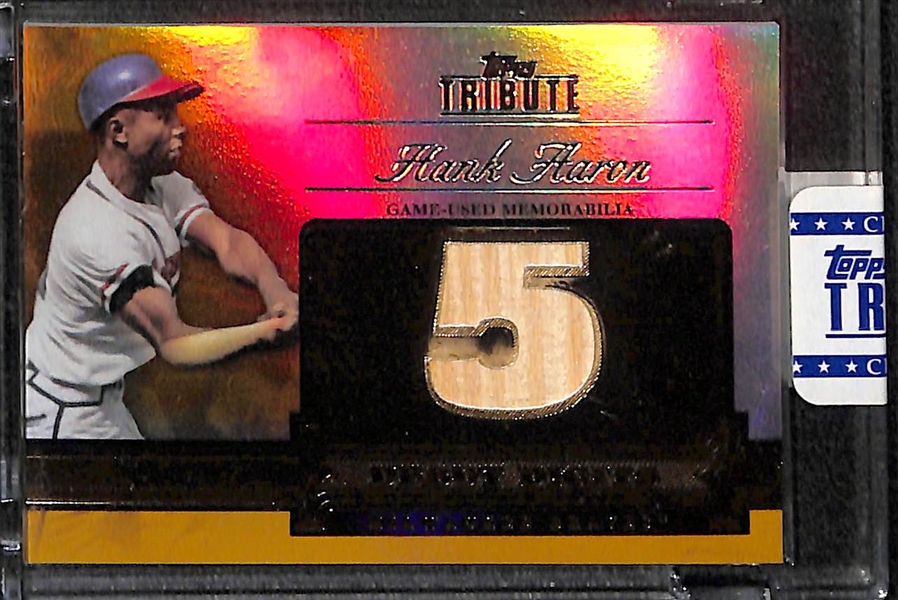 Lot of (3) Modern Baseball Inserts Featuring Mickey Mantle and Hank Aaron Game Used Bat Cards