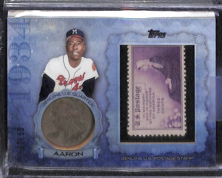 Lot of (3) Modern Baseball Inserts Featuring Mickey Mantle and Hank Aaron Game Used Bat Cards