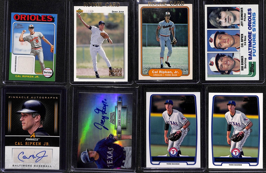 Lot of (8) Baseball Rookie, Insert and Autograph Lot Featuring Cal Ripken Jr., Derek Jeter, and Joey Gallo