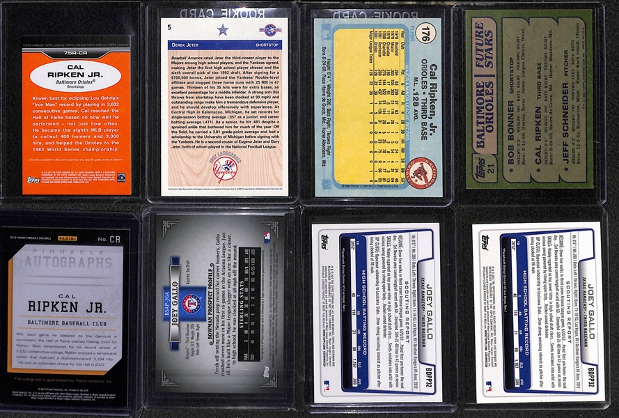 Lot of (8) Baseball Rookie, Insert and Autograph Lot Featuring Cal Ripken Jr., Derek Jeter, and Joey Gallo