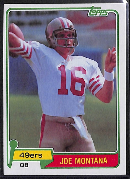 Lot of (3) Football Cards Featuring 1981 Joe Montana Rookie Card and Dan Marino Game Used Patch 