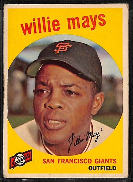 Lot of (3) 1950s Topps Baseball Card w. 1957 Willie Mays and Yogi Berra, and 1959 Willie Mays