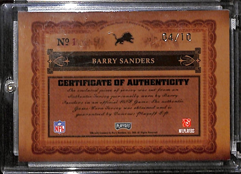 2006 Playoff National Treasures Barry Sanders Autograph Patch #ed 4/10