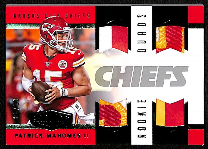 2017 Panini Plates & Patches Patrick Mahomes Rookie Emerald Quad 3-Color Patch Card #ed 6/10