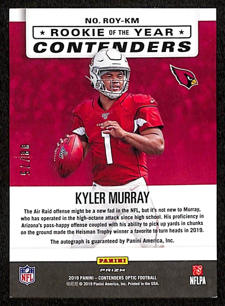 2019 Optic Contenders Kyler Murray Autographed Rookie Card Rookie of the Year Contenders #ed 8/75