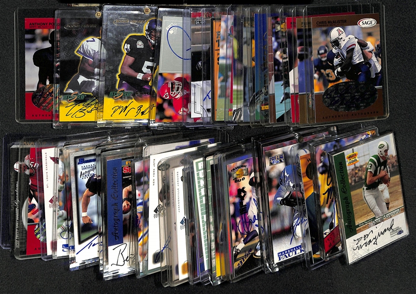 Lot of (40+) Football Autographed Cards w. Many Stars and Hall of Famers Feat. Nitschke, M. Faulk, C. Martin, and Many More!