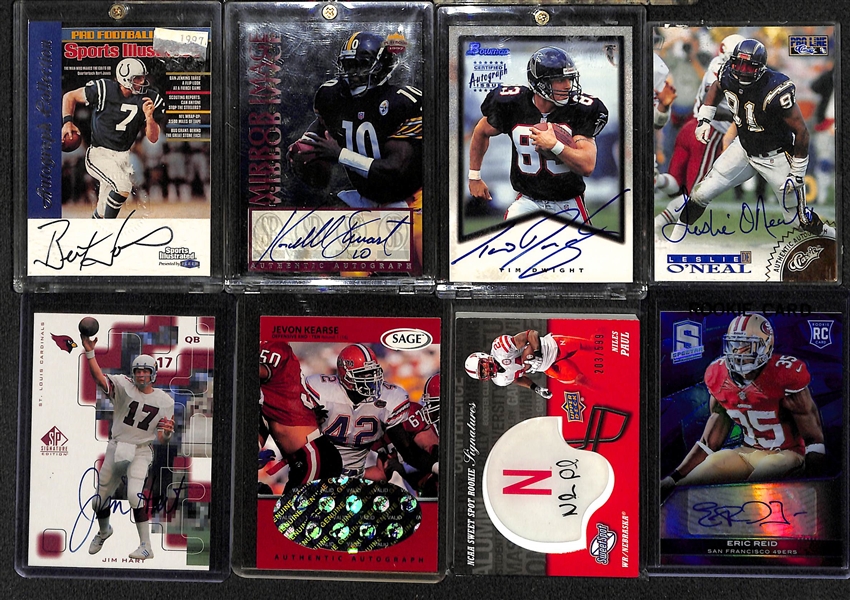 Lot of (40+) Football Autographed Cards w. Many Stars and Hall of Famers Feat. Nitschke, M. Faulk, C. Martin, and Many More!