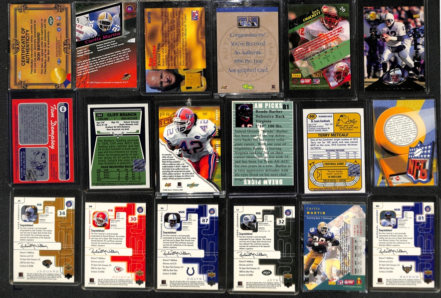 Lot of (40+) Football Autographed Cards w. Many Stars and Hall of Famers Feat. Nitschke, M. Faulk, C. Martin, and Many More!