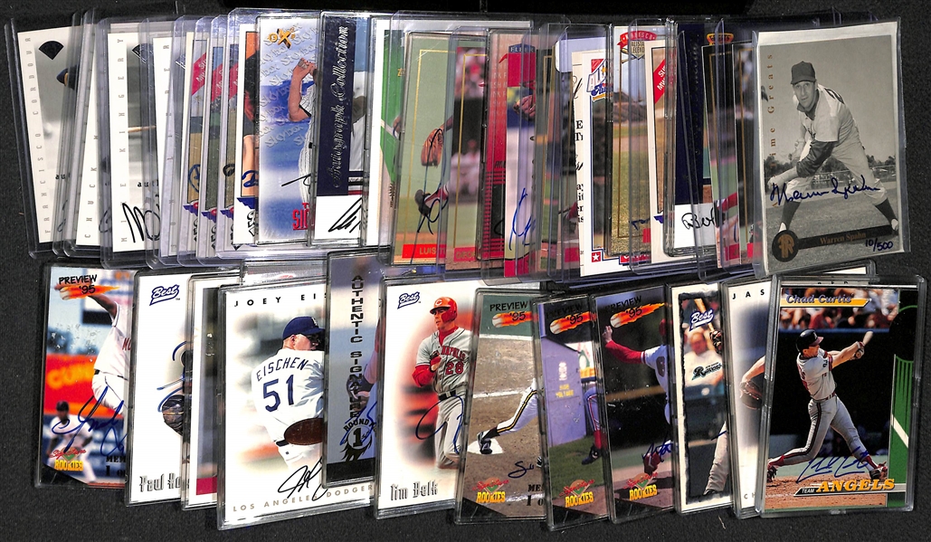 Lot of (40+) Baseball Autographed Cards w. Many Stars and Hall of Famers Feat. Spahn, Bench, Morgan, Gibson, Feller, Snider,  and Many More (JSA Auction Letter)