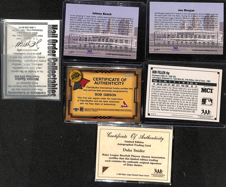 Lot of (40+) Baseball Autographed Cards w. Many Stars and Hall of Famers Feat. Spahn, Bench, Morgan, Gibson, Feller, Snider,  and Many More (JSA Auction Letter)