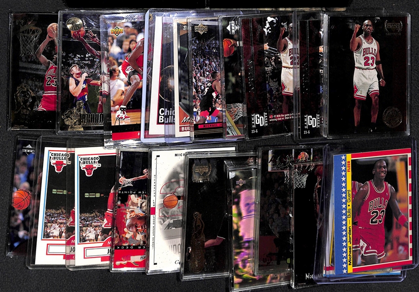 Lot of (21) Michael Jordan Basketball Cards and Inserts w. 1988 & 89 Fleer Stickers