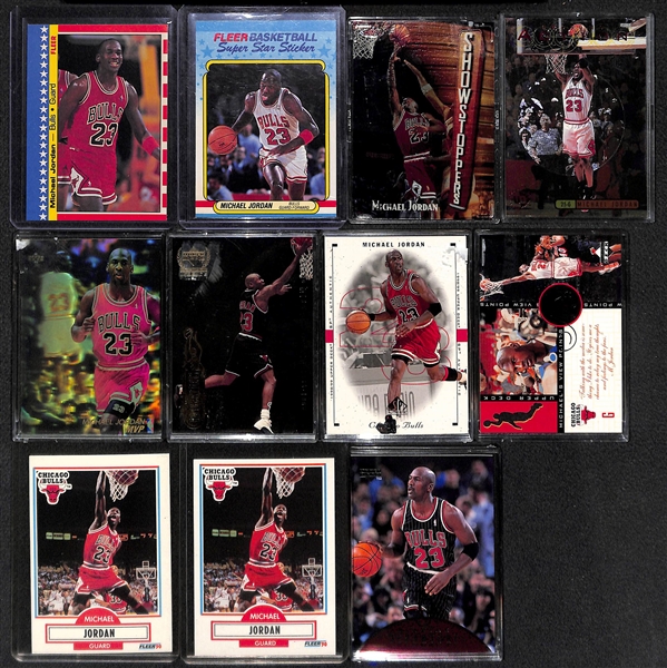 Lot of (21) Michael Jordan Basketball Cards and Inserts w. 1988 & 89 Fleer Stickers