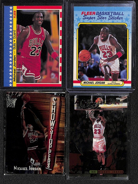 Lot of (21) Michael Jordan Basketball Cards and Inserts w. 1988 & 89 Fleer Stickers