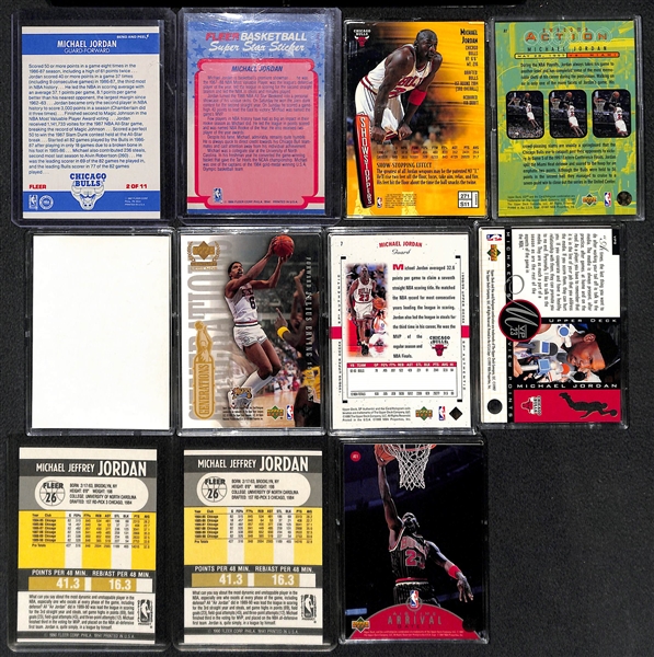 Lot of (21) Michael Jordan Basketball Cards and Inserts w. 1988 & 89 Fleer Stickers