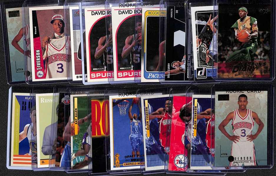 Lot of (19) Basketball Rookie Cards feat. James, Curry, Miller, Robinson, Iverson, Wade, Jokic and More