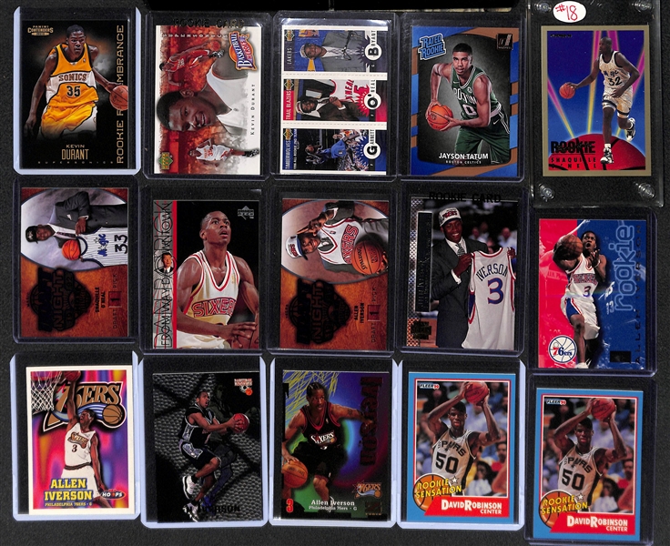 Lot of (30) Mostly Rookie Basketball Cards Feat. Durant, Bryant, Tatum, O'Neal, Iverson, Robinson, and More 