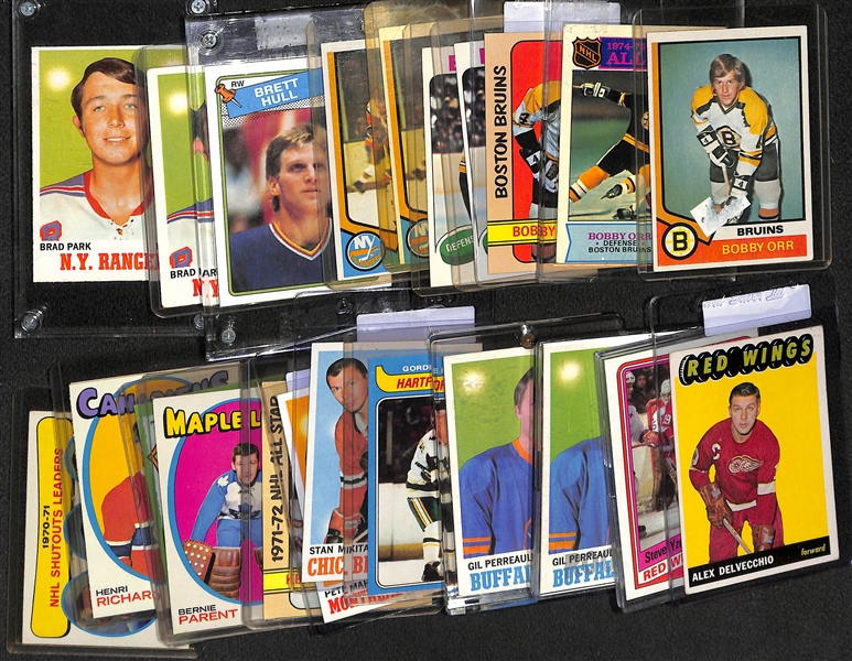 Lot of (20+) Mostly 1970s and 80s Topps Hockey Stars and Rookies w. Orr, Potvin, Hull, Park, and More