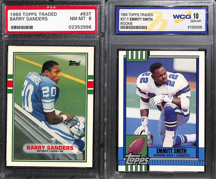 Lot of (14) Mostly Football Graded Rookies w. Barry Sanders, E. Smith, S. McNair, T. Davis, and More