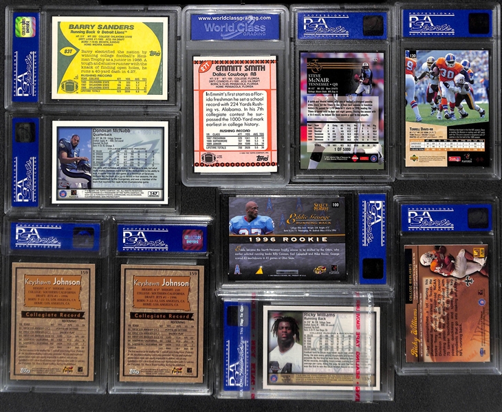 Lot of (14) Mostly Football Graded Rookies w. Barry Sanders, E. Smith, S. McNair, T. Davis, and More