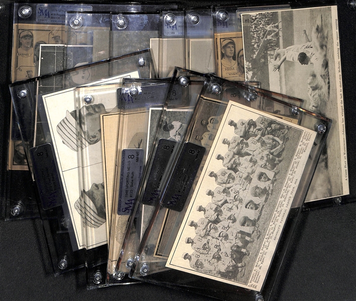 Lot of (12) 1911-1948 Encased Baseball Newspaper Clippings Feat. Ty Cobb and Babe Ruth