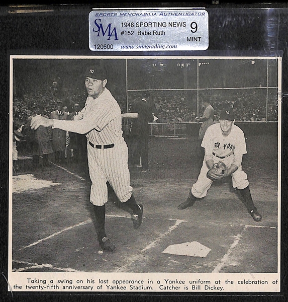Lot of (12) 1911-1948 Encased Baseball Newspaper Clippings Feat. Ty Cobb and Babe Ruth