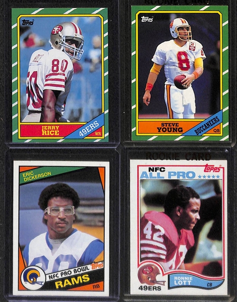 Lot of (14) 1980s Football Star Rookie Cards Feat. Marino, Elway, Rice, Taylor, Dickerson, D. Sanders, and More