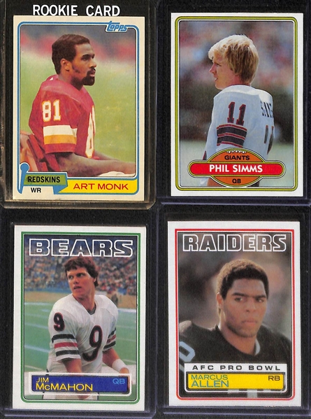 Lot of (14) 1980s Football Star Rookie Cards Feat. Marino, Elway, Rice, Taylor, Dickerson, D. Sanders, and More