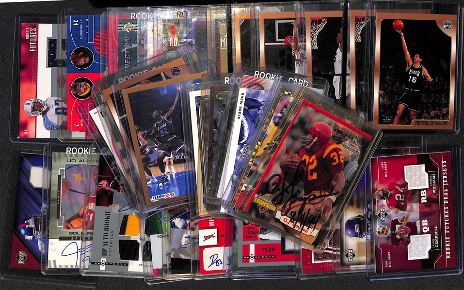 Huge Lot of (35+) Football and Basketball w. (10) Autographs, Patch, and Rookie Cards Feat. OJ Simpson and Curtis Martin Autographs, Shaq, David Robinson Rookies