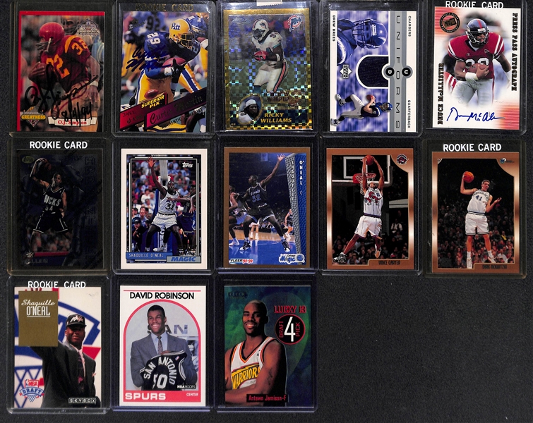 Huge Lot of (35+) Football and Basketball w. (10) Autographs, Patch, and Rookie Cards Feat. OJ Simpson and Curtis Martin Autographs, Shaq, David Robinson Rookies