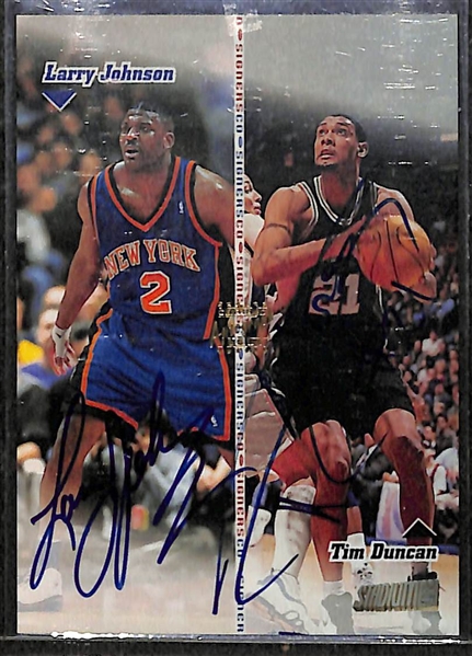 1998 Topps Stadium Club Co-Signers Larry Johnson and Tim Duncan Autograph