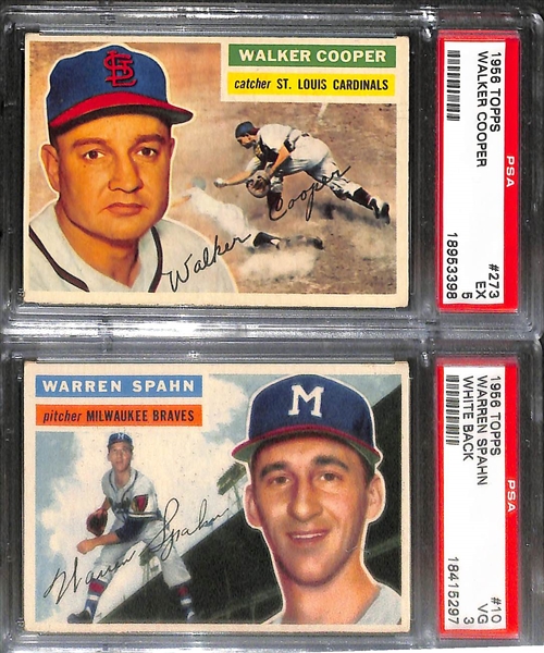 Lot of (5) 1956 Topps Graded Baseball Cards Feat. Sandy Koufax and Warren Spahn