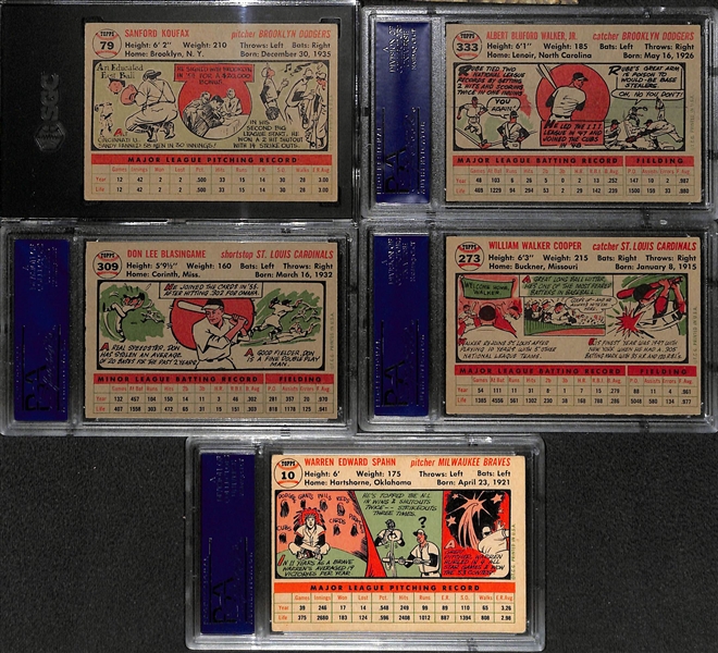 Lot of (5) 1956 Topps Graded Baseball Cards Feat. Sandy Koufax and Warren Spahn