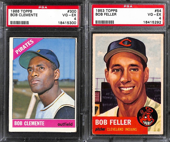Lot of (6) PSA Graded Mostly 1950s and 1960s Topps Baseball Cards Feat. Bob Feller, Clemente, and Mays
