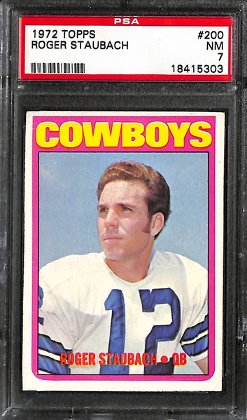 Lot of (9) 1970s and 1980s Topps Football and Baseball feat. Top Rookies from the 1986 Topps Traded Set and 1972 Roger Staubach Rookie PSA 7