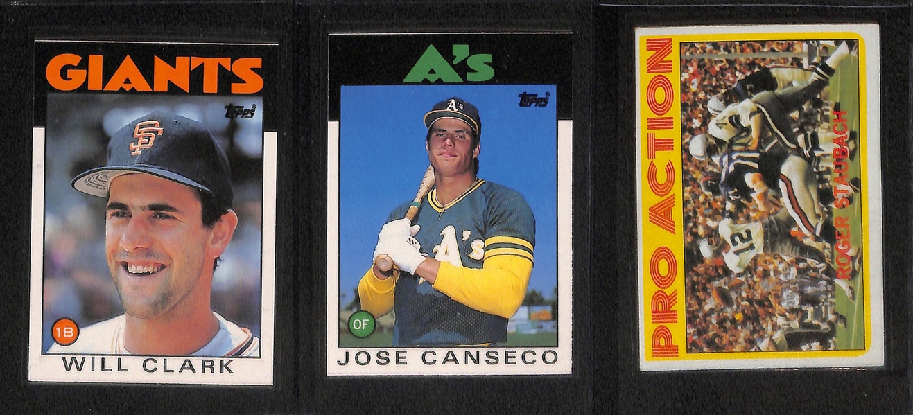Lot of (9) 1970s and 1980s Topps Football and Baseball feat. Top Rookies from the 1986 Topps Traded Set and 1972 Roger Staubach Rookie PSA 7