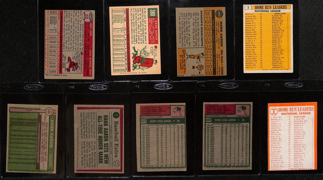 Lot of (9) 1950s-1970s Topps Hank Aaron Baseball Cards