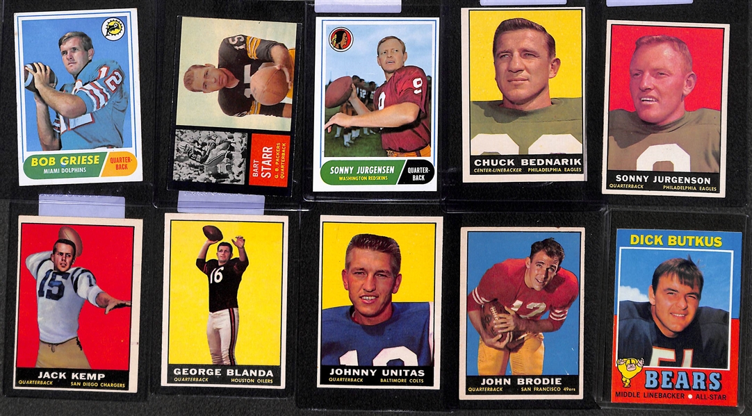 Lot of (40+) Topps Mostly 1960s Football Cards w. Star, Butkus, Unitas, Jurgenson, Bob Griese Rookie, and Many More