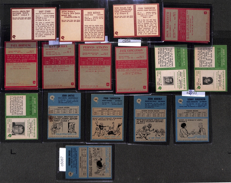 Lot of (17)  1960s Philadelphia Football Cards w. Unitas, Starr, Butkus, Hornung and Others