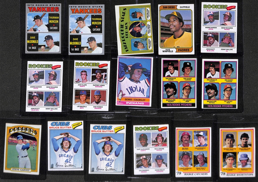 Lot of (16) 1970s Topps Rookies w. Munson, Fisk, Winfield, Dawson, Molitor and Others