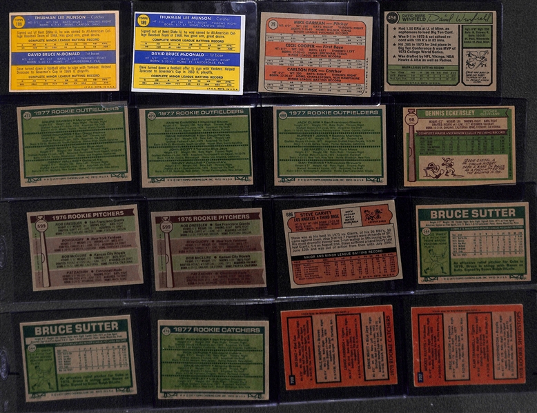 Lot of (16) 1970s Topps Rookies w. Munson, Fisk, Winfield, Dawson, Molitor and Others