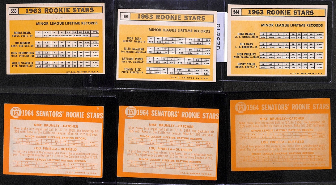 Lot of (17) 1963 & 1964 Topps Baseball Rookies w. Stargell, Perry, Staub, Piniella and Others